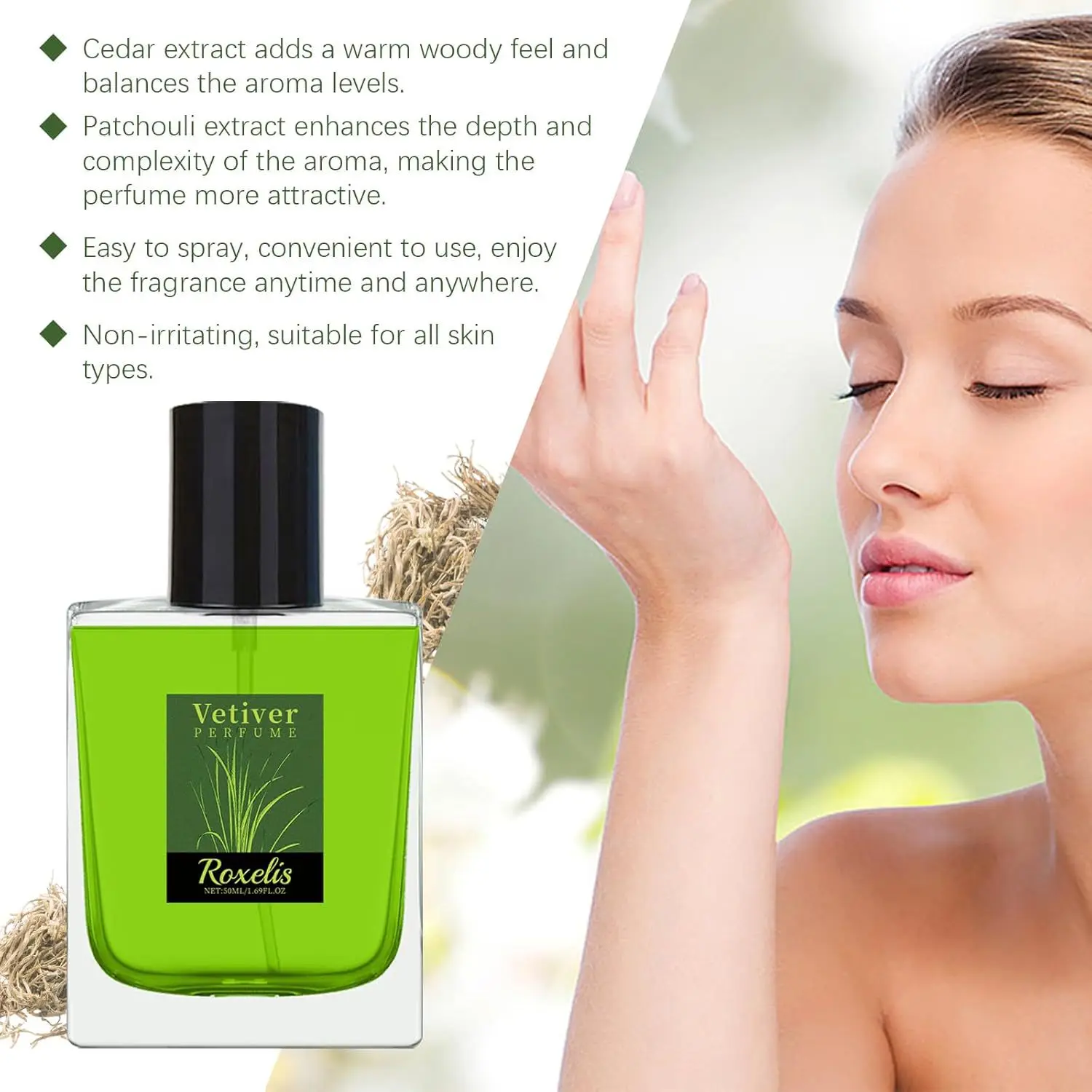 Vetiver parfum rambut pria, semprotan parfum wangi & Tubuh 50ml tahan lama untuk wanita