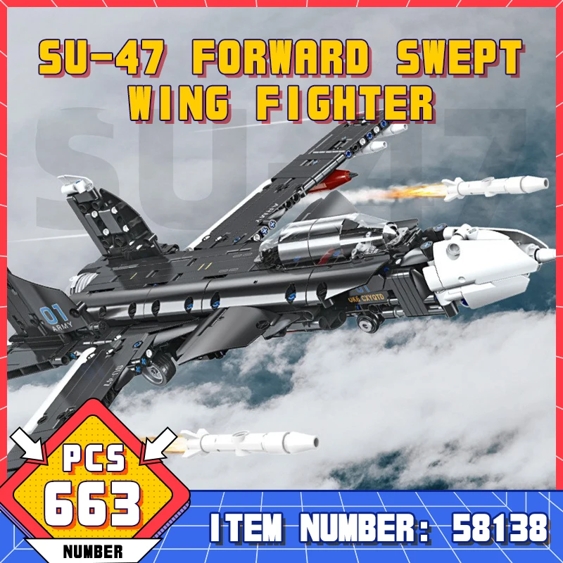 58138 Air Force Military Weapon Building Blocks Su-47 Forward swept Wing Fighter War Bricks Toys Educational Toys For Boys Gifts