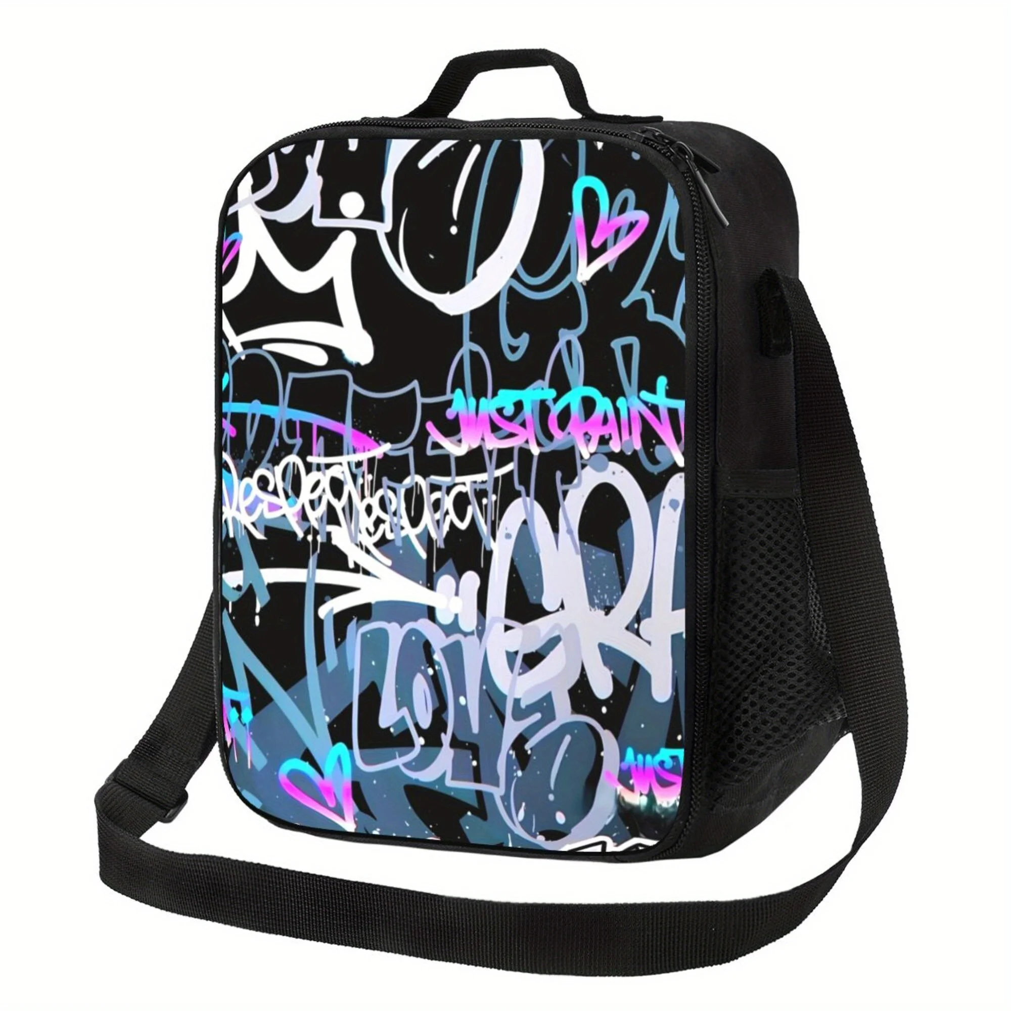 

A Portable, Reusable Cooler Bag with a Graffiti Letter Pattern, Perfect for Camping, Picnics, And Beach Outings.