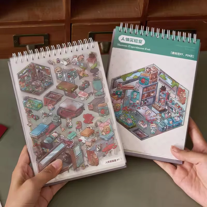 Libro de pegatinas de cabaña emergente 3D, escena de Diorama en miniatura DIY de la serie Horror Town, colección de pegatinas de papel hechas a mano de 51 Uds.