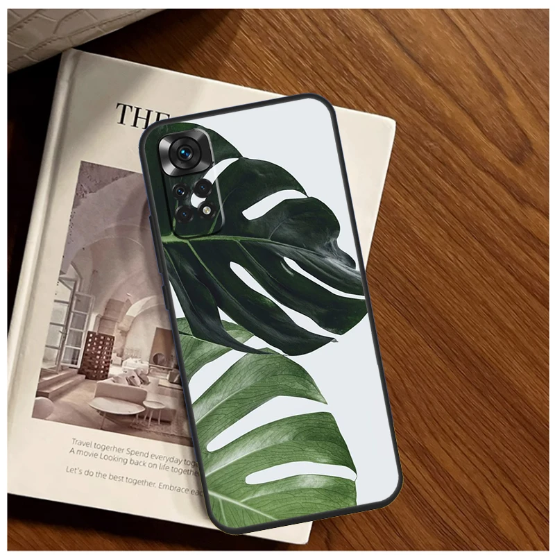 Grünes monstera blatt etui für xiaomi redmi note 12 12s 11 11s 10 10s 9 9s 8 pro 8t redmi 12c 10c 9c rückseitige abdeckung