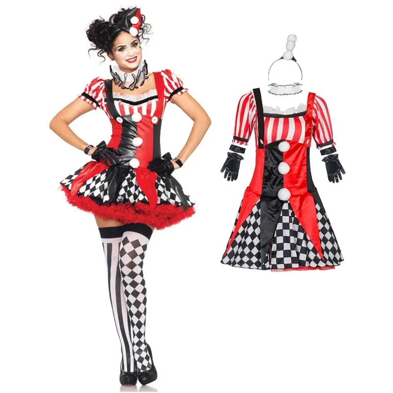 

New4Pcs Adult Women Funny Circus Costume Female Clown Cosplay Carnival Halloween Fancy Dress Performance Clo1;s'6,y;9'b,5;