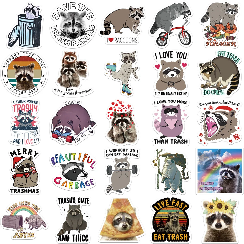 10/30/50PCS Cartoon Cute Animal Raccoon Children Sticker for Luggage Laptop IPad Journal Guitar Waterproof Sticker Wholesale