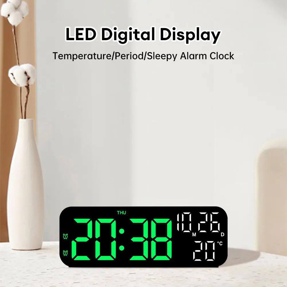 Voice Control LED Alarm Clock Temperature and Date Week Display 12/24H Electronic Alarm Clock Adjustable Brightness Table Clock