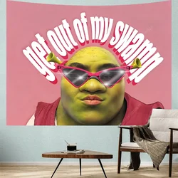 Get Out of My Swamp Tapestry Shrek Pink Tapestries Funny Meme Tapestries Wall Hanging Art Poster for Bedroom Living Room Decor