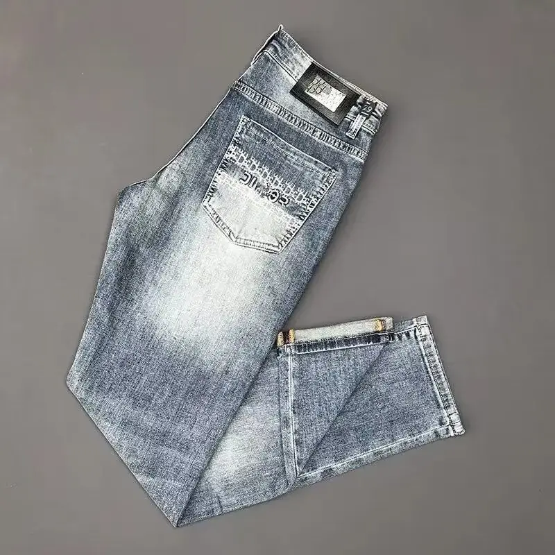 

Spring Autumn 2025 Man Luxury Clothing Retro Embossed Denim Jeans for Men High-End Washed Fashion Man Designer Skinny Jeans