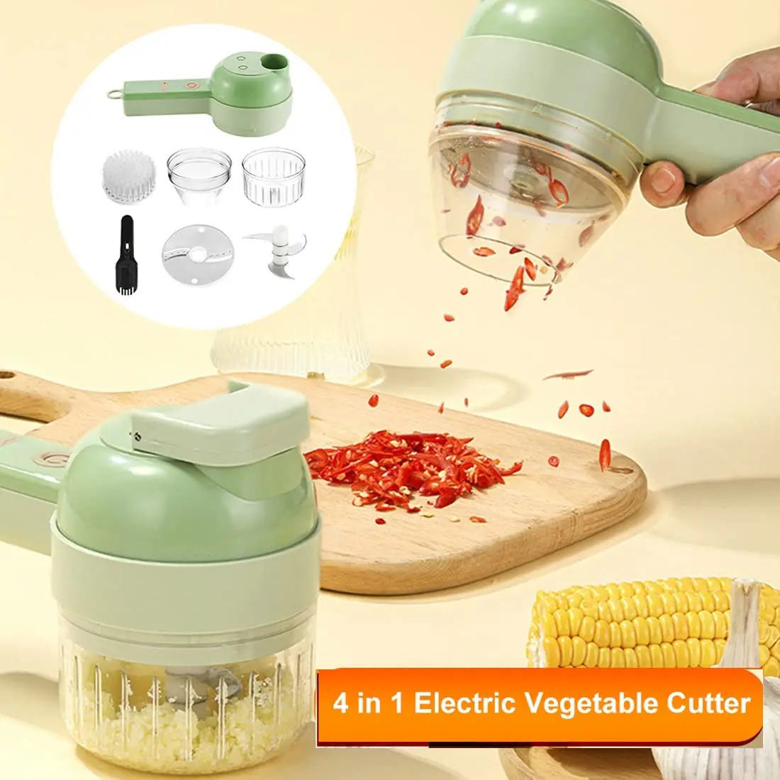 

Food Processor Electric Garlic Grinder 4 IN 1 Hand Held Multifunctional Vegetable Cutter Set USB Wireless Garlic Masher Blenders