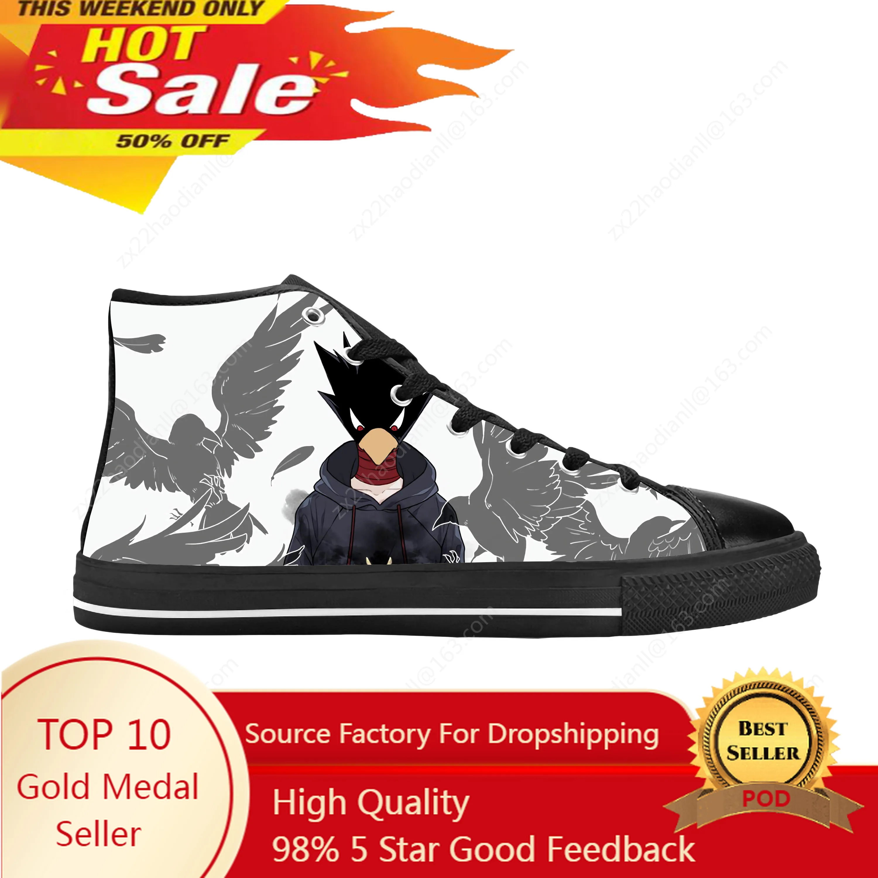 

Japanese Anime My Hero Academia Tokoyami Fumikage Casual Cloth Shoes High Top Comfortable Breathable 3D Print Men Women Sneakers