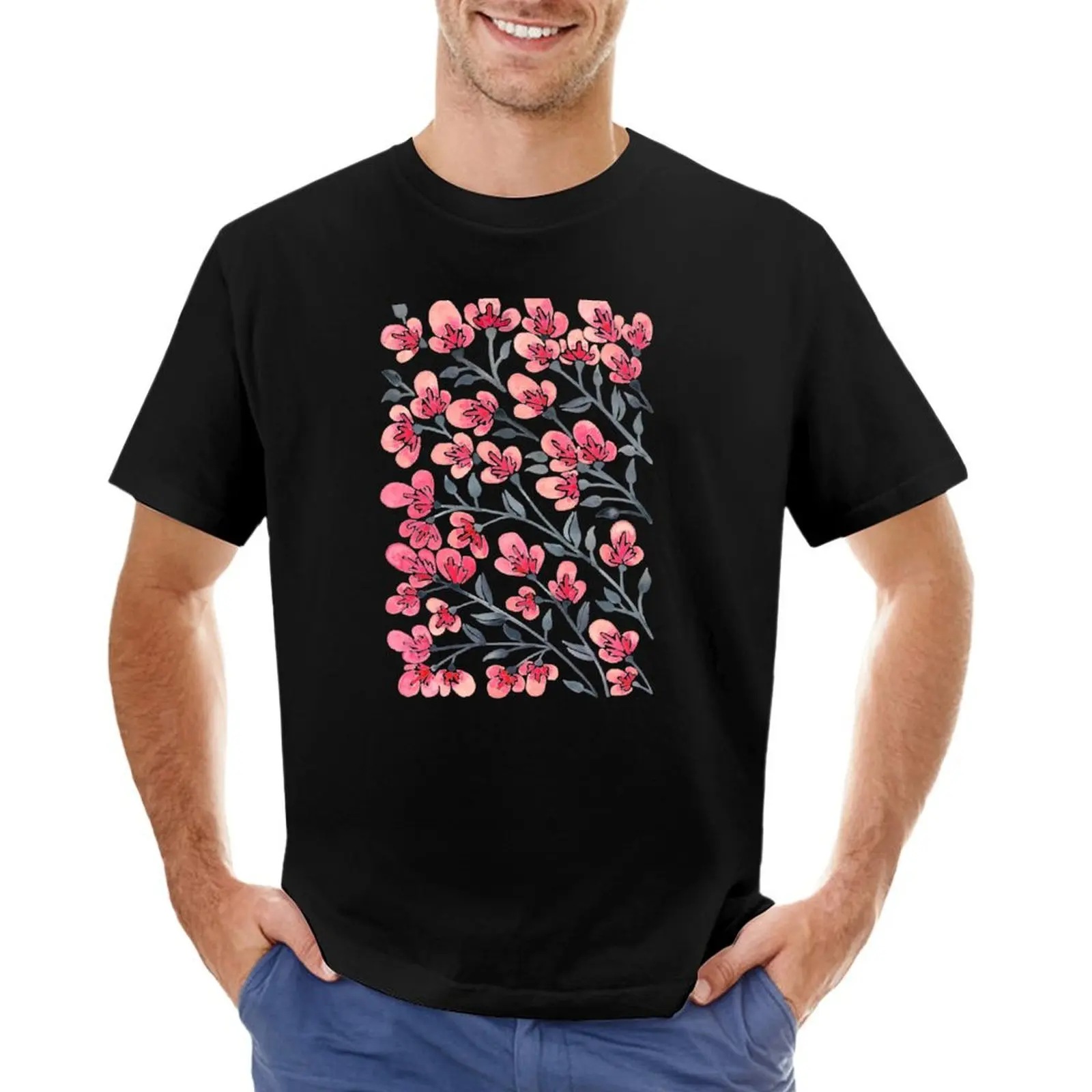 Cherry Blossoms – Pink & Black Palette T-Shirt vintage man clothes man t shirt for a boy mens graphic t-shirts anime