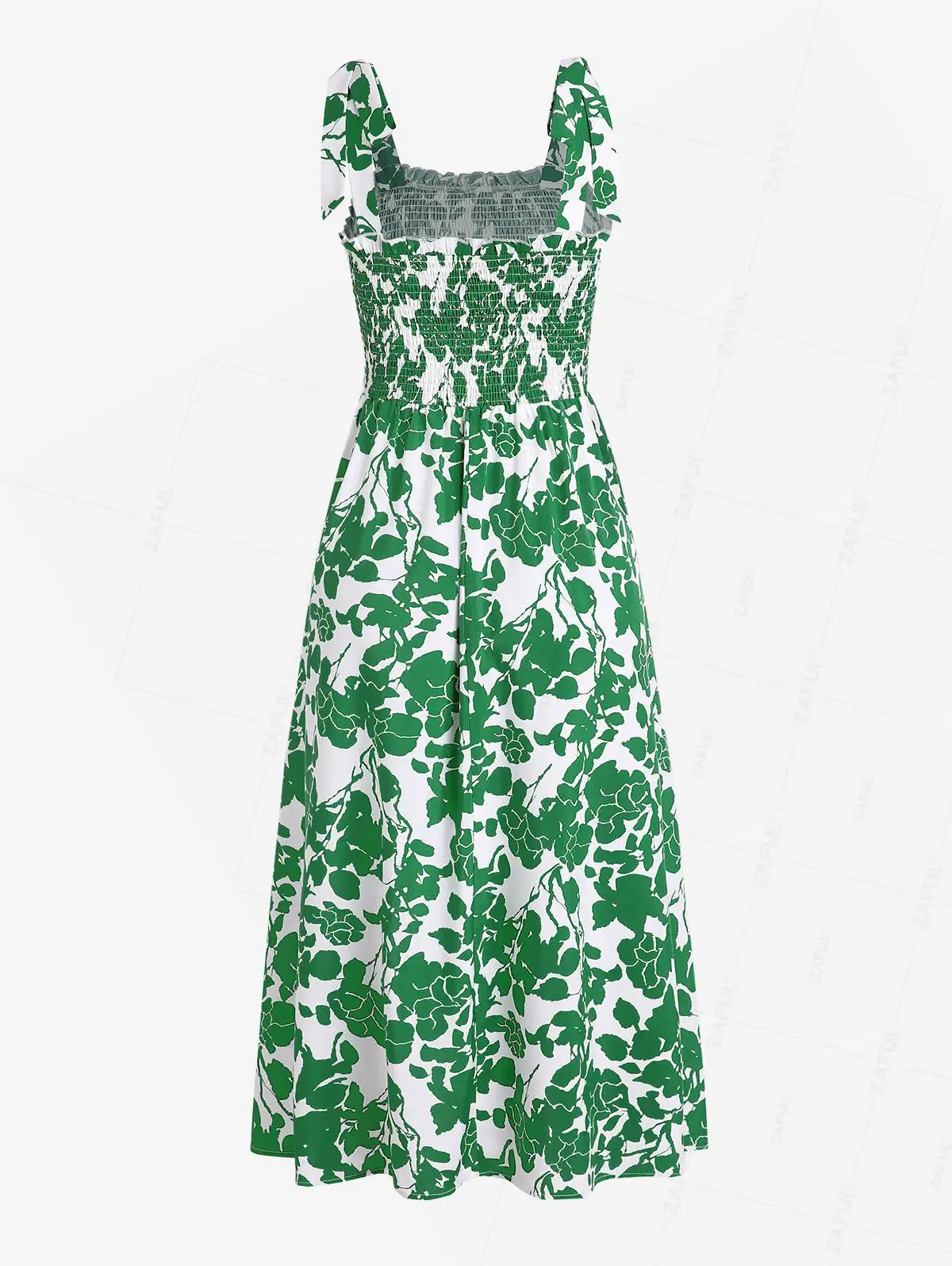 ZAFUL-Robe d'été mi-longue à imprimé floral pour femme, smockée, taille haute, vacances, ligne A