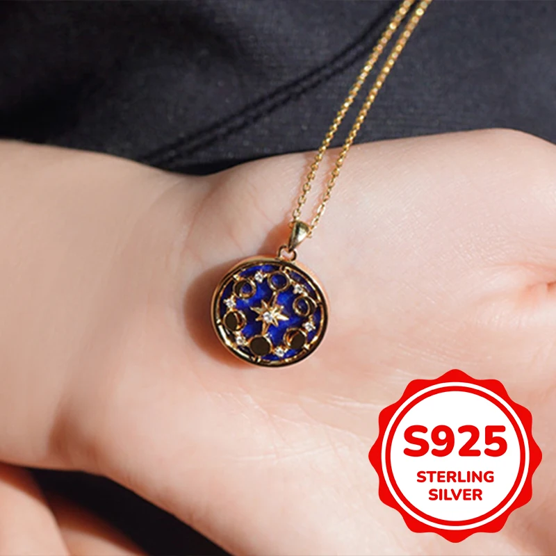 

S925 sterling silver stars moon round universe necklace women retro ornate palace fashion elegant classic trend sweet