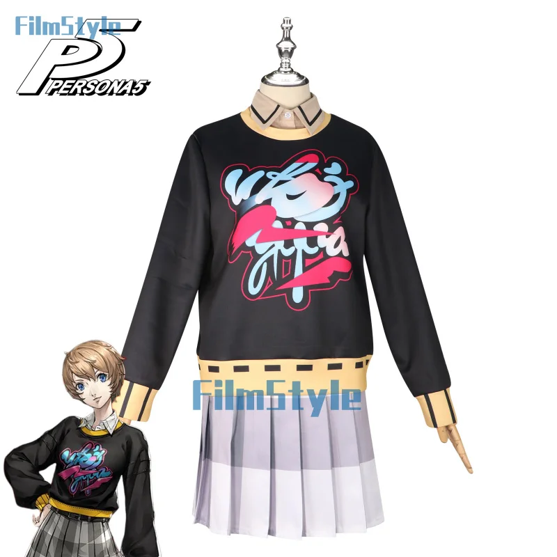 Game Persona 5: The Phantom X Motoha Arai Costume Cosplay felpe con cappuccio gonna scozzese tempo libero parrucca uniforme donna Sexy Party Suit