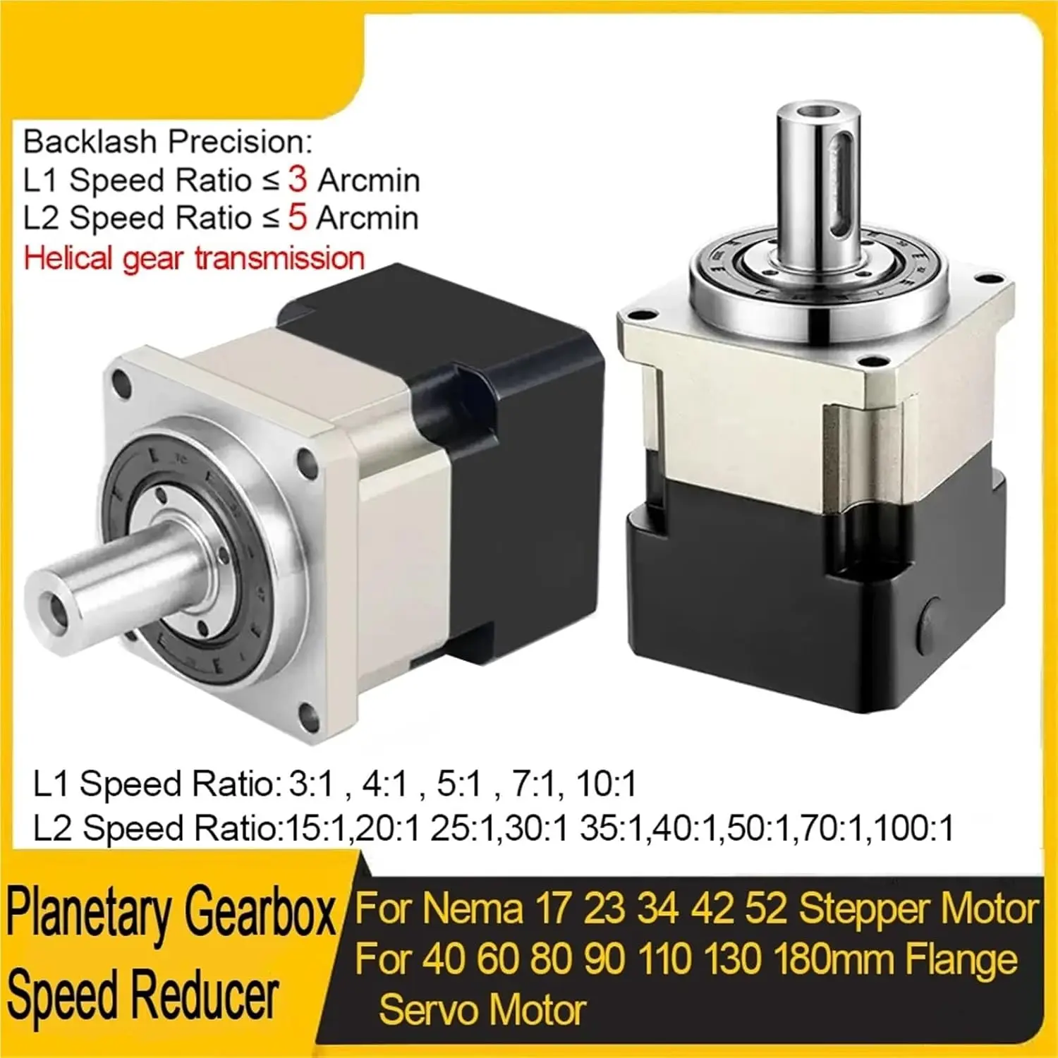 Helical Gear Reducer Gearbox For Nema 17 23 34 Stepper Motor Speed Reducer For 40 60 80 90 110 130 180Mm Fl.An.Ge Servo