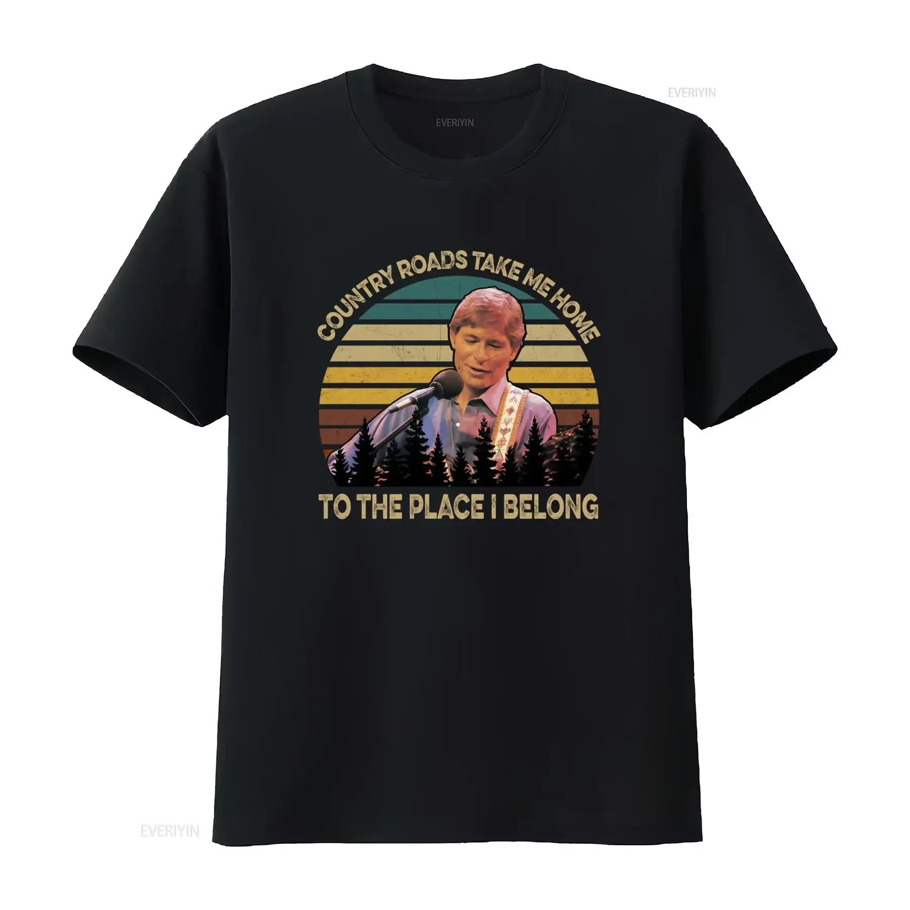 Denver Country Roads Take Me Home John To The Place I Belong T-shirt pour fans de musique, Design rétro, vintage, lavé, doux, à la mode