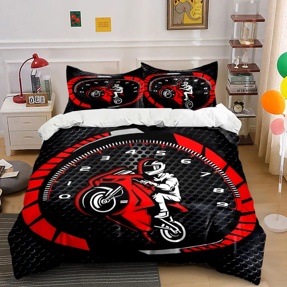 Motorcycle Stunt and Speedometer Design Bedding Set for Kids Luxury Gift 3pcs Digital Print Comforter Set Soft Comfortable
