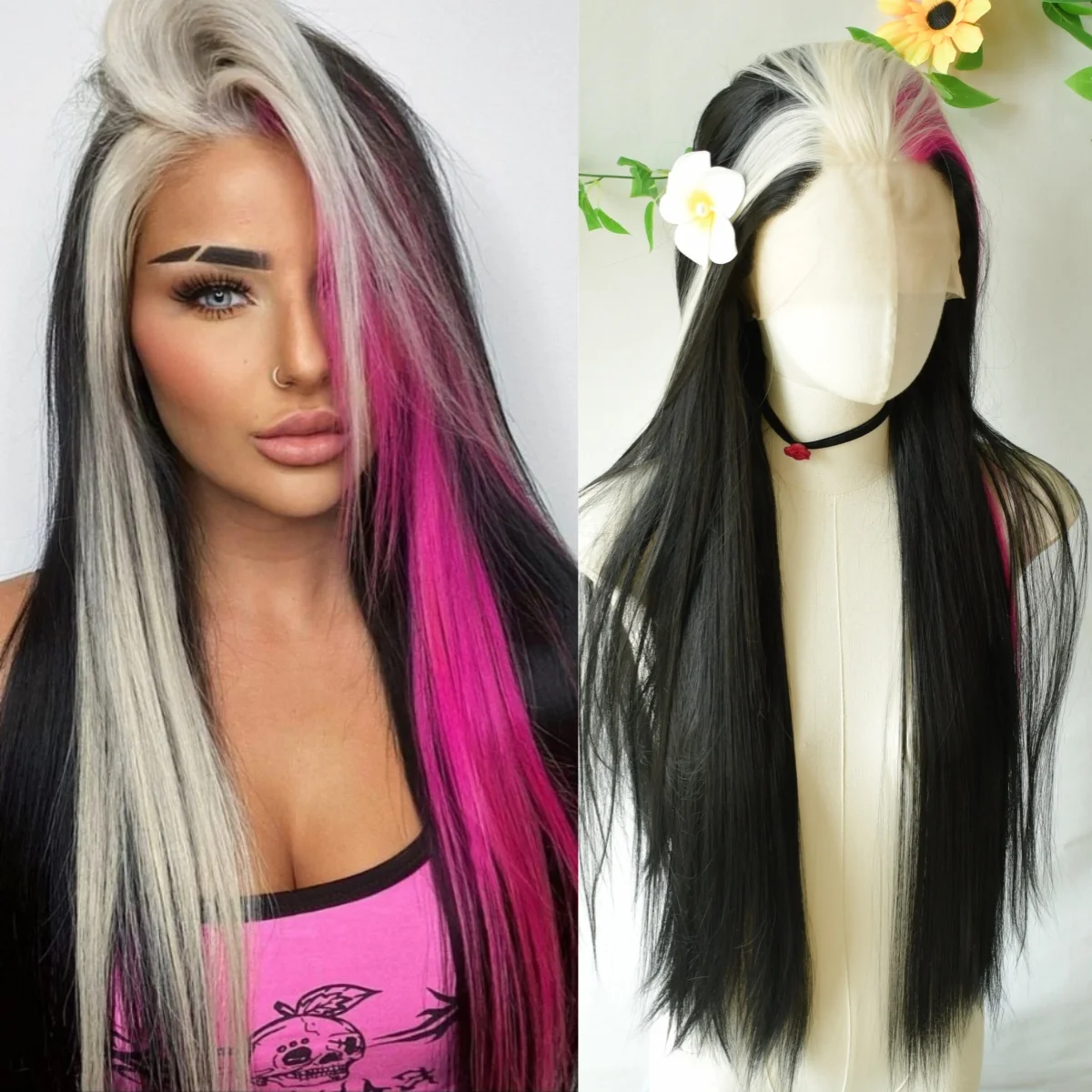 أسود تسليط الضوء على الأبيض الوردي العظام مستقيم الدانتيل الجبهة الباروكات 13x4 HD الدانتيل الباروكة قبل قطعها الاصطناعية عالية الجودة تأثيري pelucas