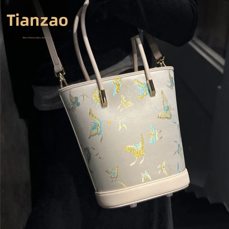 

Новая китайская сумка-вед с вышивкой, сумка на одно плечо, маленькая сумка-ведро для воды на весну и лето