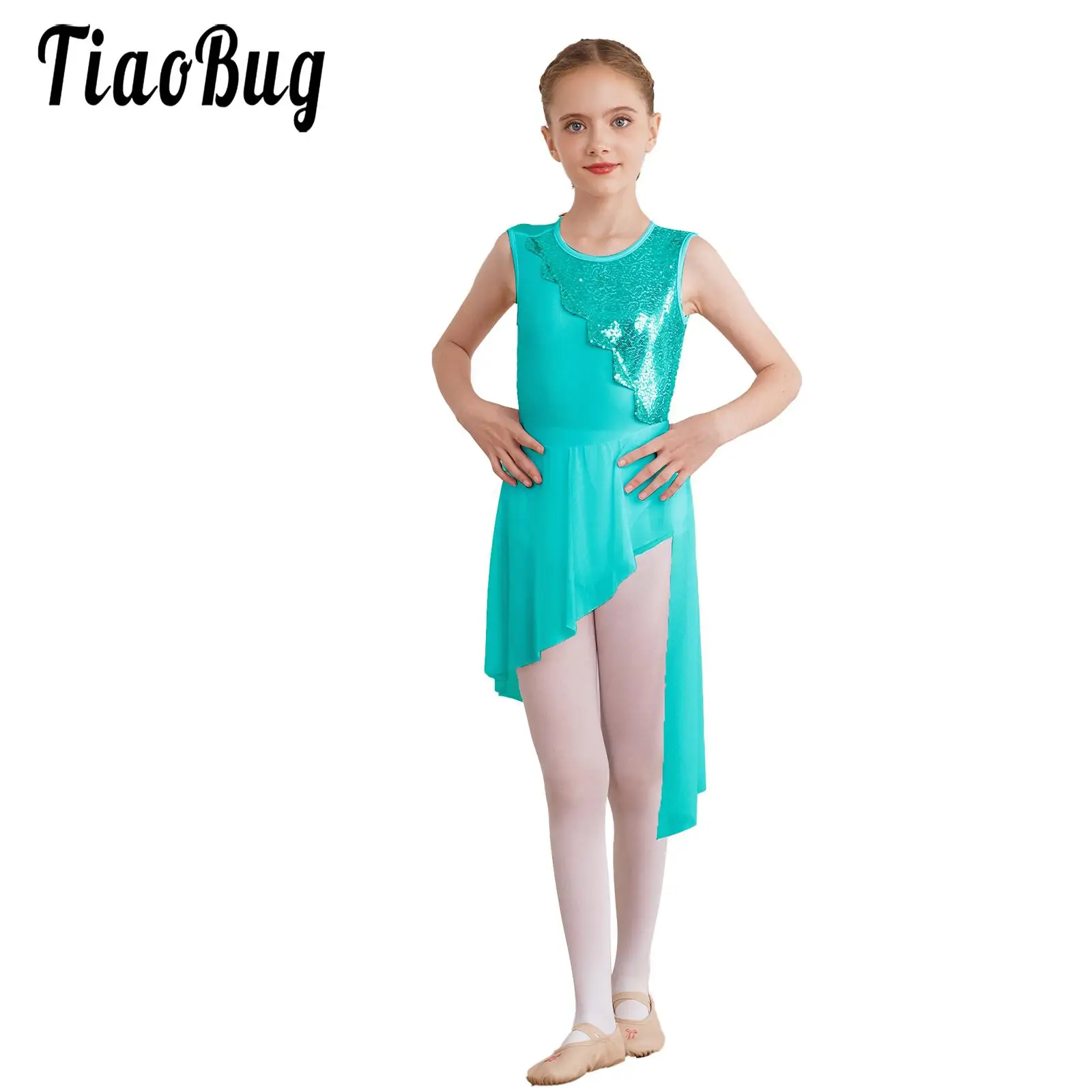 

Girls Figure Skating Dance Dresses Sequined Performance Costume for Lyrical Ballet Gymnastic Leotard Dancewear Dress Sleeveless