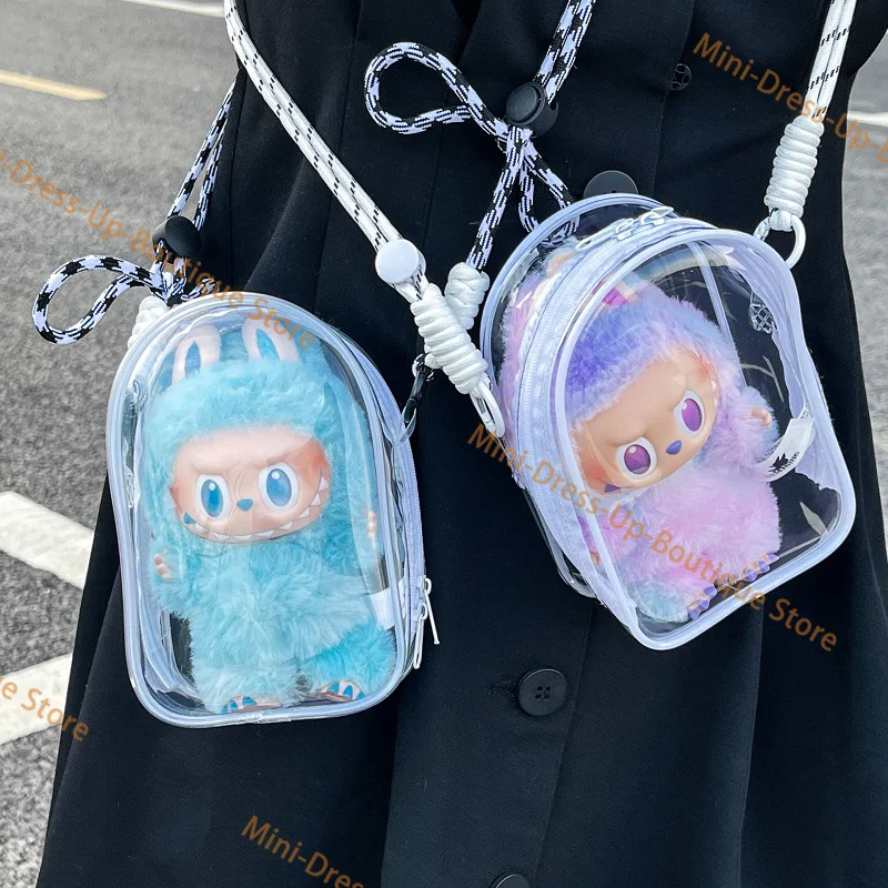 

Labubu Walking Bag for 17cm Standing/Sitting Party Doll - Crossbody Shoulder Storage Bag, PVC Dustproof Protective Display Bag