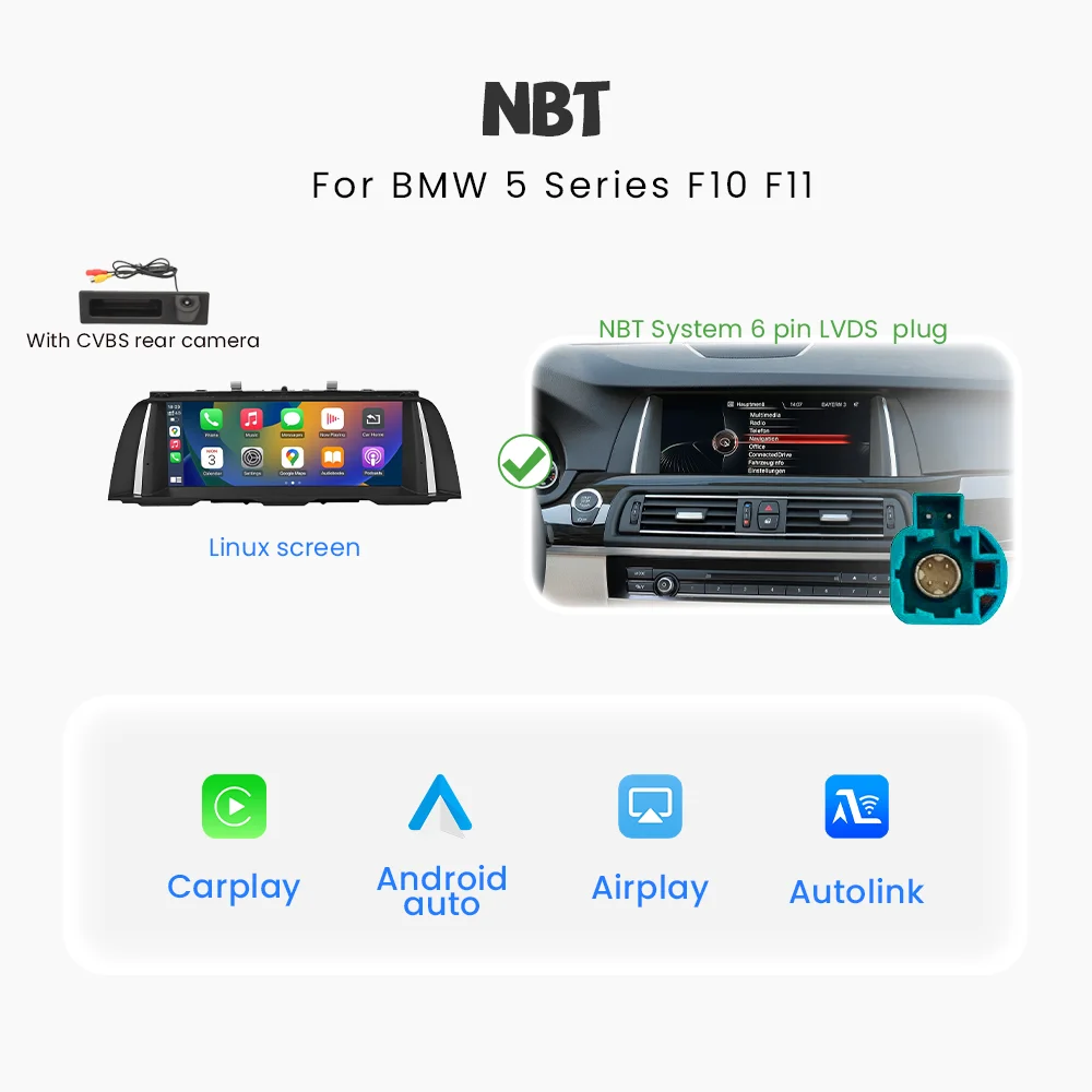 BONROAD Voor BMW 5 Serie F10 F11 NBT CIC Draadloze CarPlay Touchscreen Android Auto Autoradio Multimedia GPS Navigatie Stereo