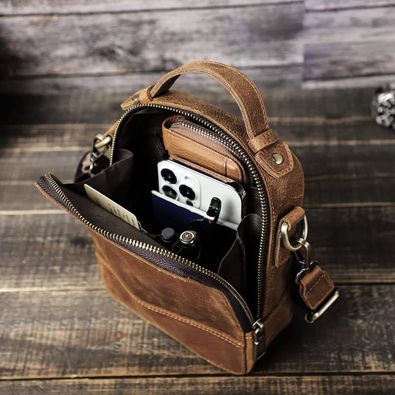 CONTACTS Genuine Leather Crossbody Bags Casual Mini Men Handbag Small Men's Shoulder Designer Vintage Messenger