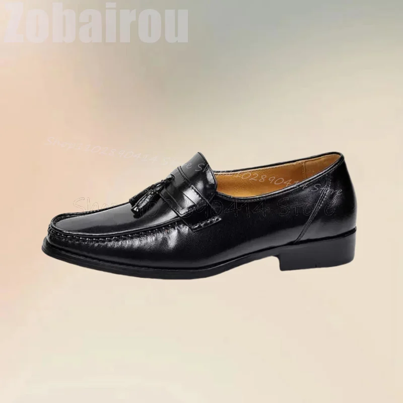 Czarne Sznurowane Loafersy z Frędzlami, Modne Wsuwane Męskie Buty Luksusowe Ręcznie Robione na Imprezę Bankiet Biuro Męskie Buty Codzienne