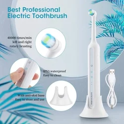 Electric Toothbrush Adult 360° Rotating Small Round Head 40,000 Times/min Cleaning Waterproof USB Toothbrush Teeth Oral Care