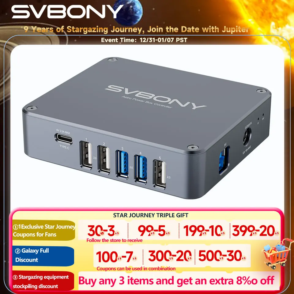 Svbony SV241 Pro Astro パワーコントローラー USB3.0+DC Type-C ASCOM 天体望遠鏡写真用電源管理ボックス