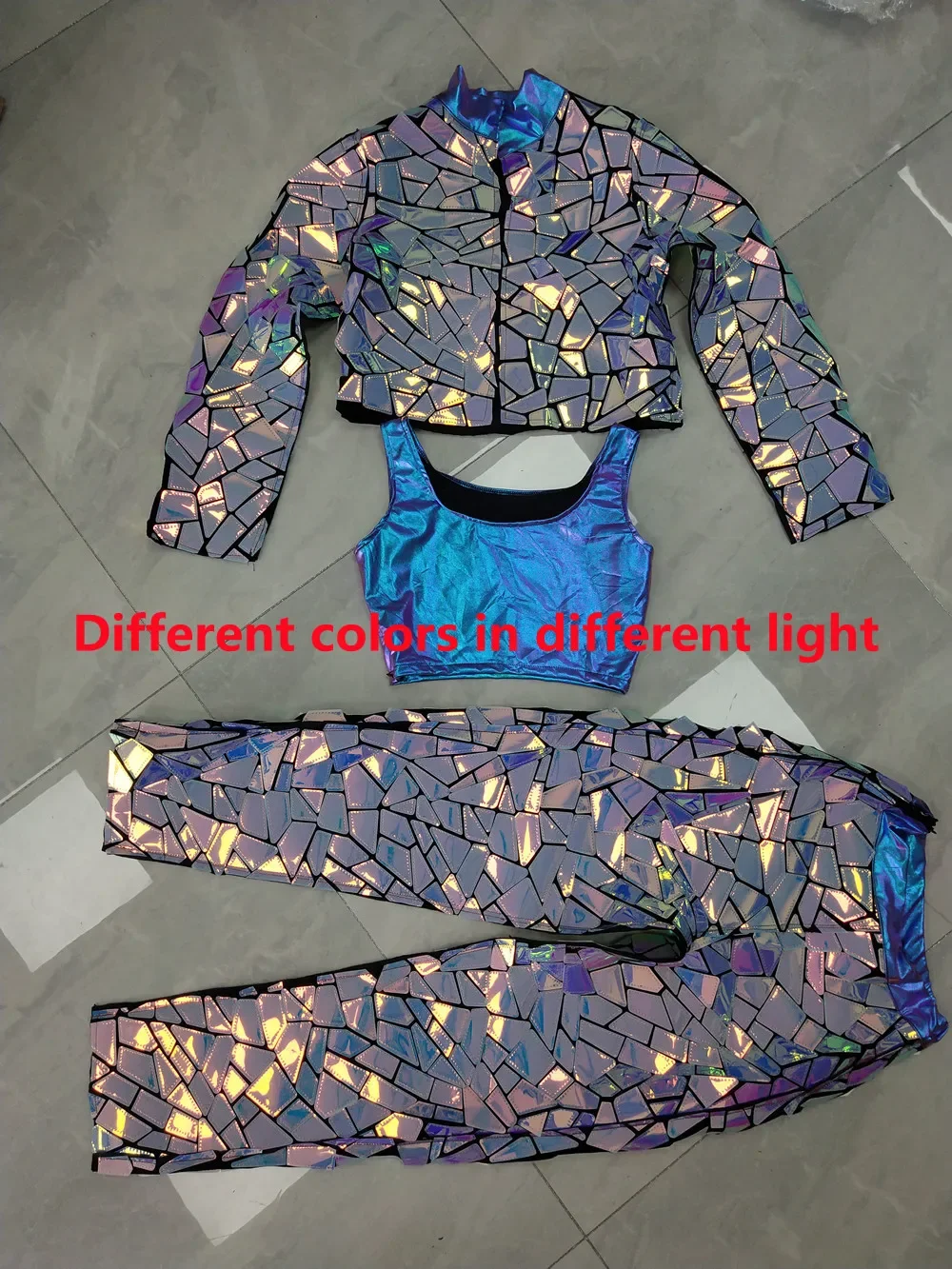 Purple Mirror Nightclub Stage Wear Women Singer Jazz Dance Costume Laser Sequins Jacket Dress Performance Outfit