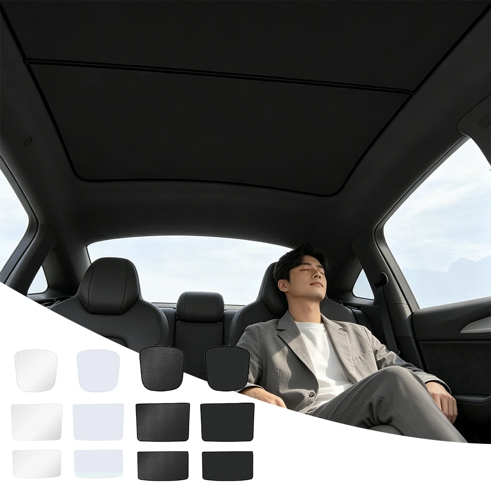Car Sunroof Ice Cloth Buckle Sunshades Cover Front Rear Skylight Glass Roof Sun Shade Interior Accessories For Tesla Model YL - view 3
