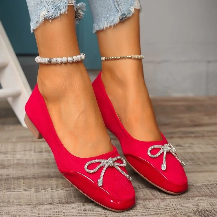 Women Flats Fashion Ultra-soft Women Shoes Spring Bow Red Flat Sole Single Shoes Leisure Comfortable Leather Shoes New Ballet