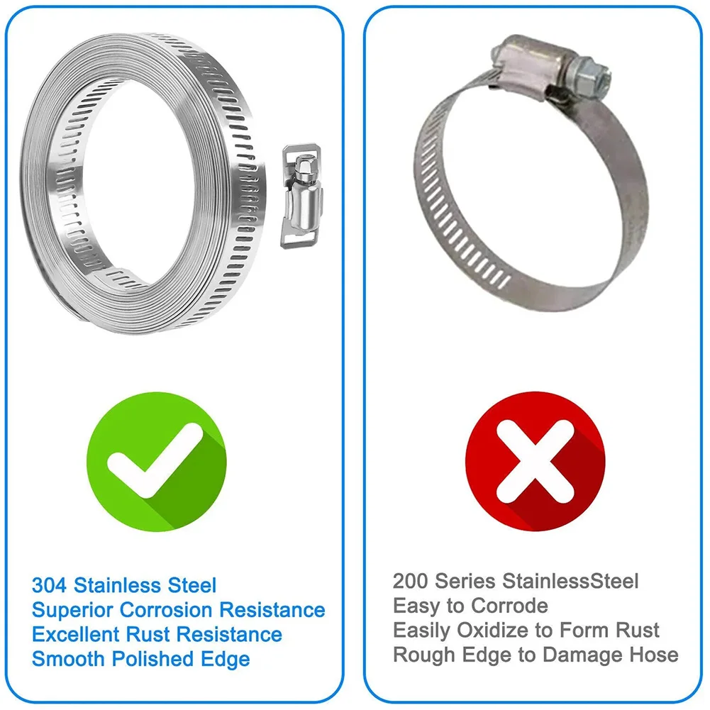 Fascette stringitubo grandi regolabili da 9,8 piedi morsetto in acciaio inossidabile con ingranaggio a vite senza fine + 6 elementi di fissaggio