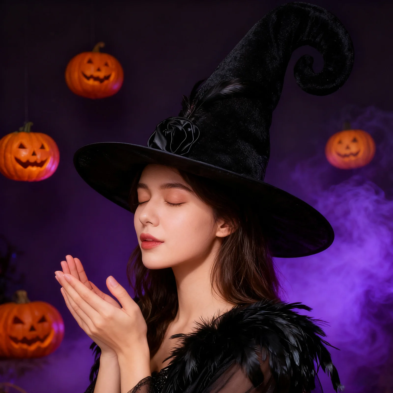 

Halloween Witch Hat Wide Brim Cloth Comfortable Washable Cosplay Party Costume Prop Festival Decoration Accessory