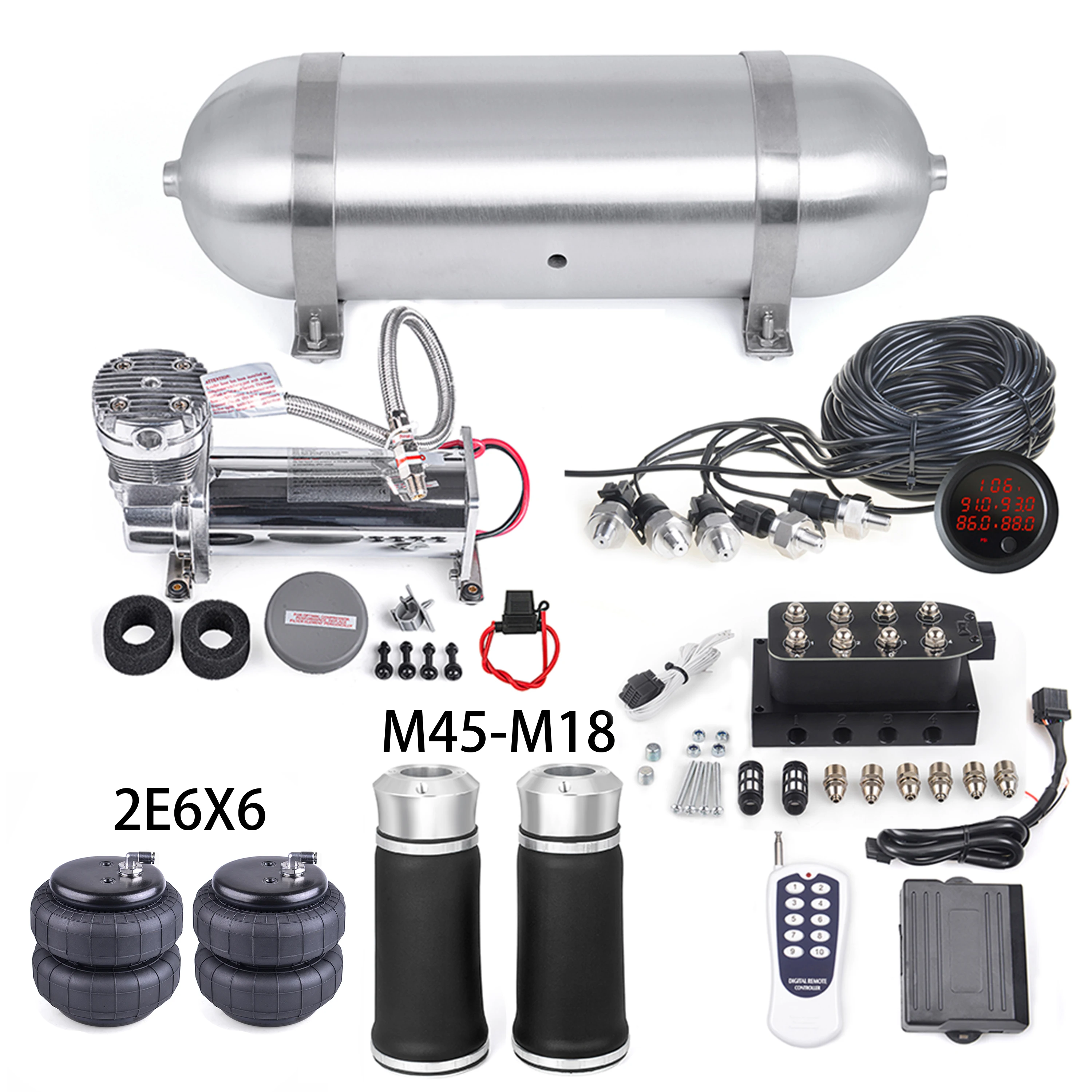 

Car Air Ride Suspension Kit Air Ride Management With M45 Airbag & Pressure Gauge &Air Tank & Compressor for Perodua Honda Toyota