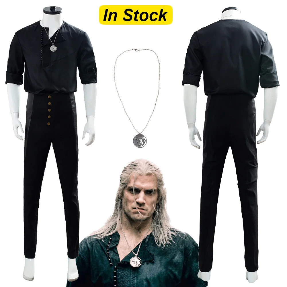 Geralt Men Cosplay Costume TV Wizard 1 Outfits Halloween Carnival Party Fancy Top Vest Disguise Roleplay Suit For Adult Male