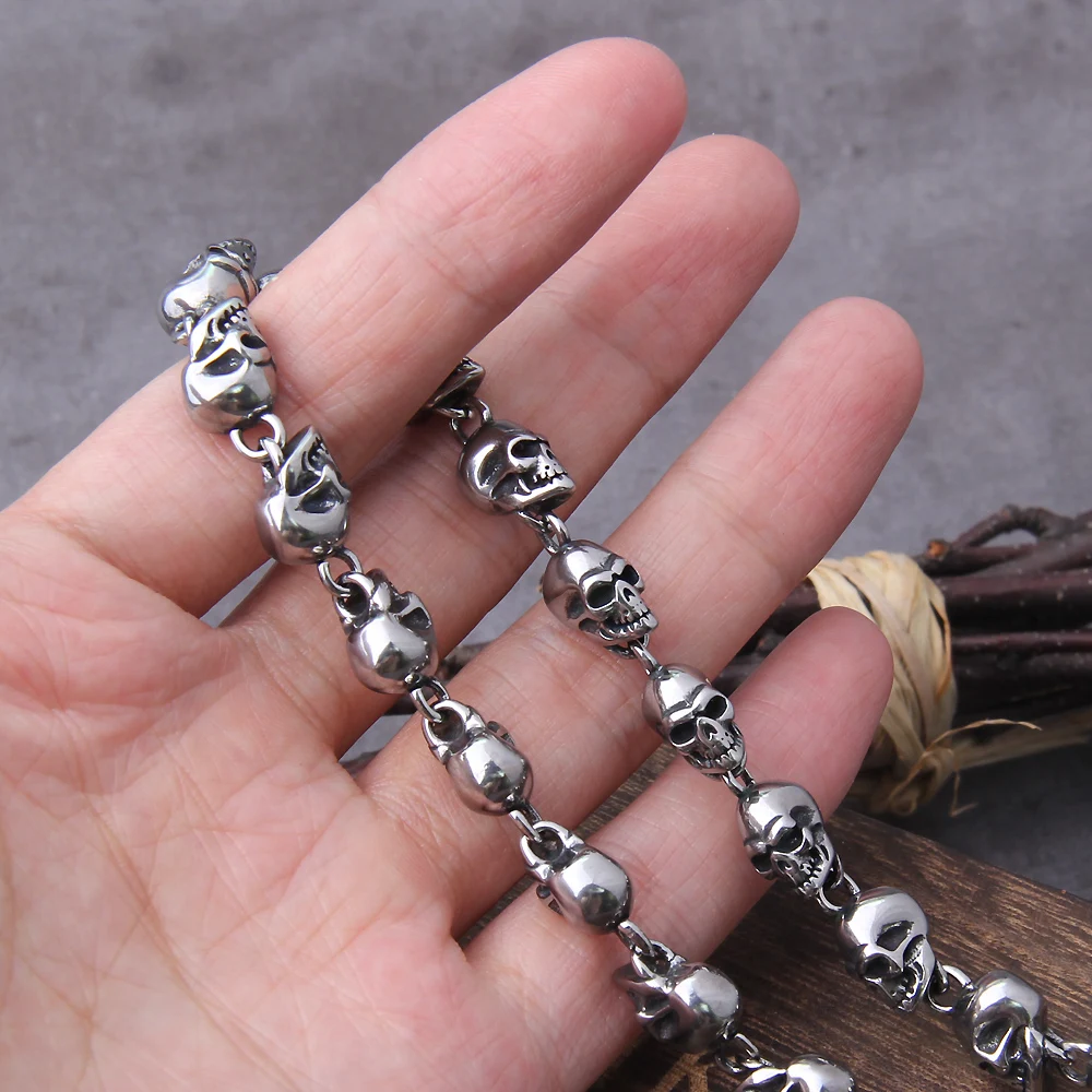 Stainless steel new design men punk skull chain necklace men fashion stainless steel charm bracelet jewelry with wooden box view 2