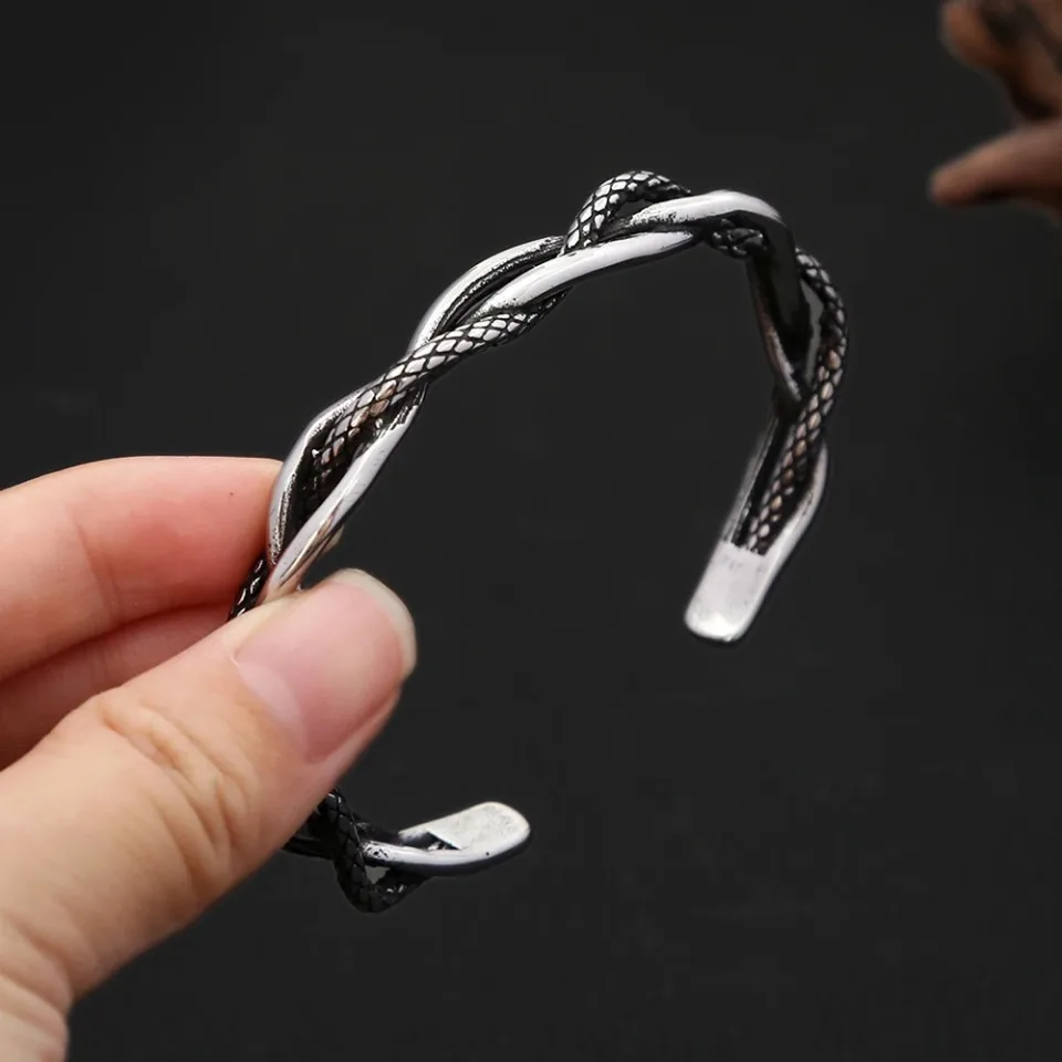 Punk Vintage Three-layer Twisted Woven Bracelets For Men Women Stainless Steel Fashion Open Bracelet Luxury Jewelry Wholesale