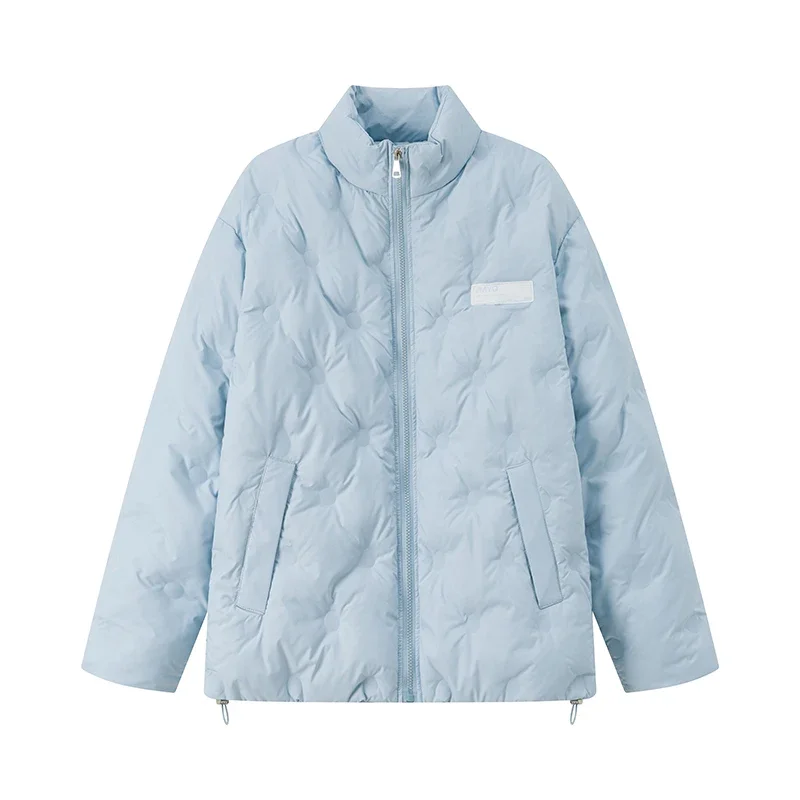 New Fashion Blue Warm Argyle Padded Jacket Women Winter Coat Stand up Collar Versatile Loose Casual Couple Coat Women Clothing