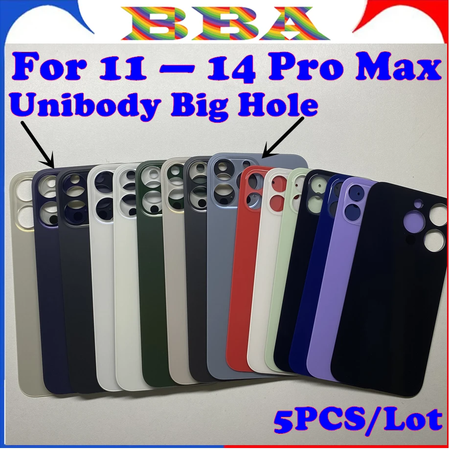 

5PCS Unibody OEM Big Hole Back Glass For iPhone 11 12 13 14 Pro Max Backcover Rear Door Housing Replacement Repair Parts Glass