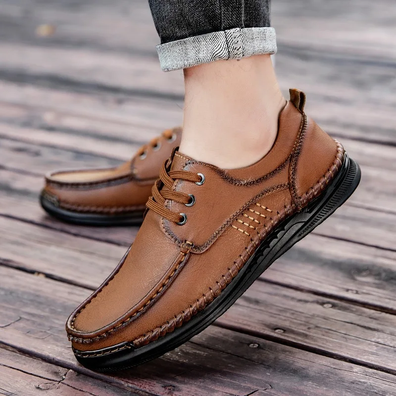 

Mens Leather Shoes Retro Lace-up Casual Mens Shoes Soft Sole Comfortable Genuine Leather Men's Driving Shoe Zapatillas Man Shoes
