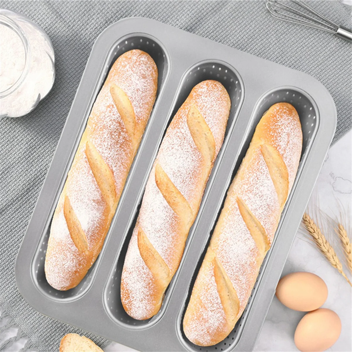 

Baguett Pan French Bread Mold 3 Cavity Baking Tray Nonstick Long Loaf Toast Cake Mould Bakeware Baking Pans for Oven