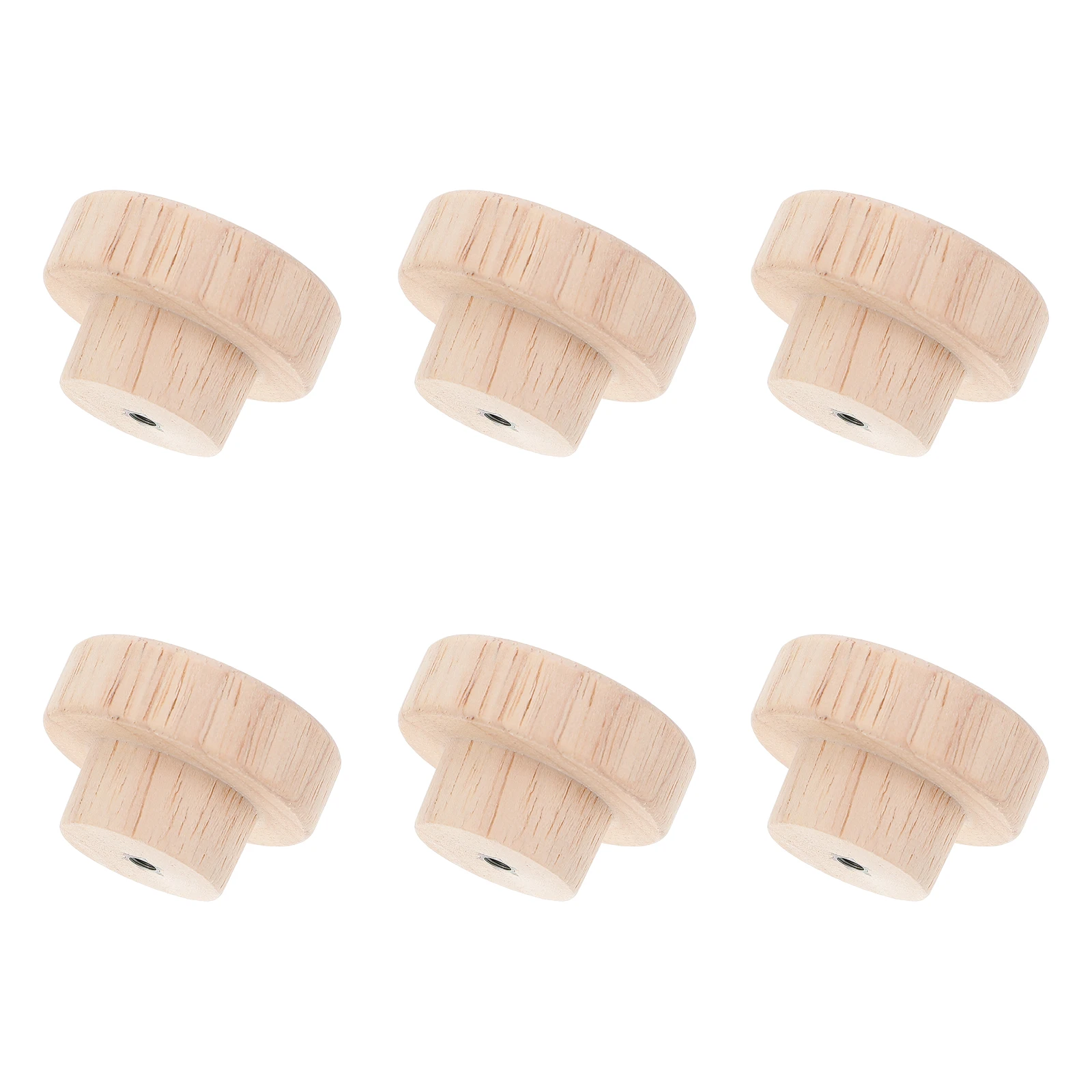 

6 pcs Wooden Doorknobs Round Drawer Cabinet Pulls Wardrobe Handles niture Pulls Rubber Wood Durable Sturdy Smooth Natural