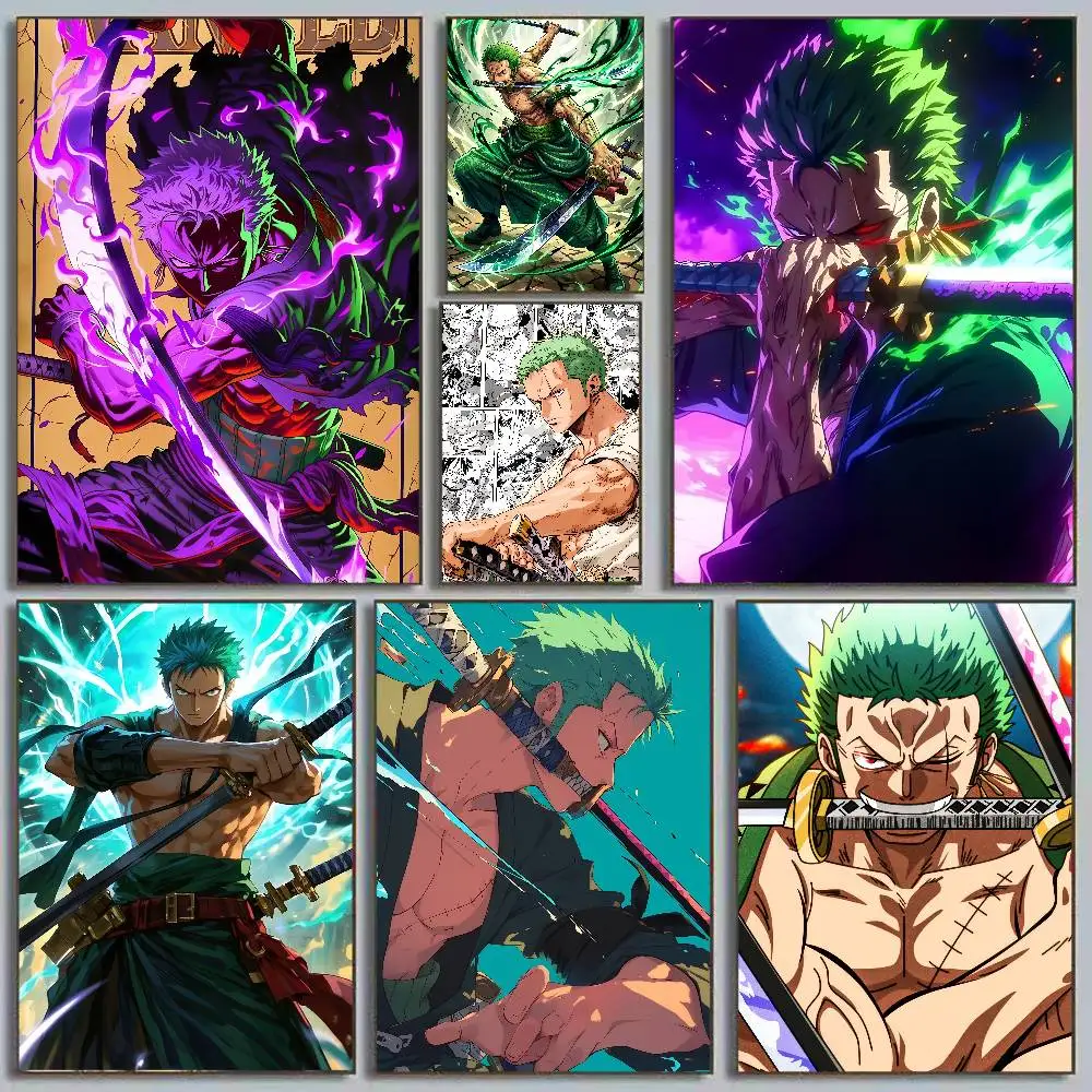 Pôster One Piece Zoro Demon Aura Katana Arte HD Adesivo de Parede Impermeável para Casa, Sala de Estar e Quarto