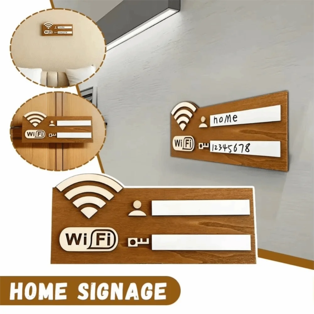 Wooden WiFi Password Sign Wall Mounted Rewritable Wireless Network Indicator Plaque Handwriting Multi-Purpose Use WiFi Signage