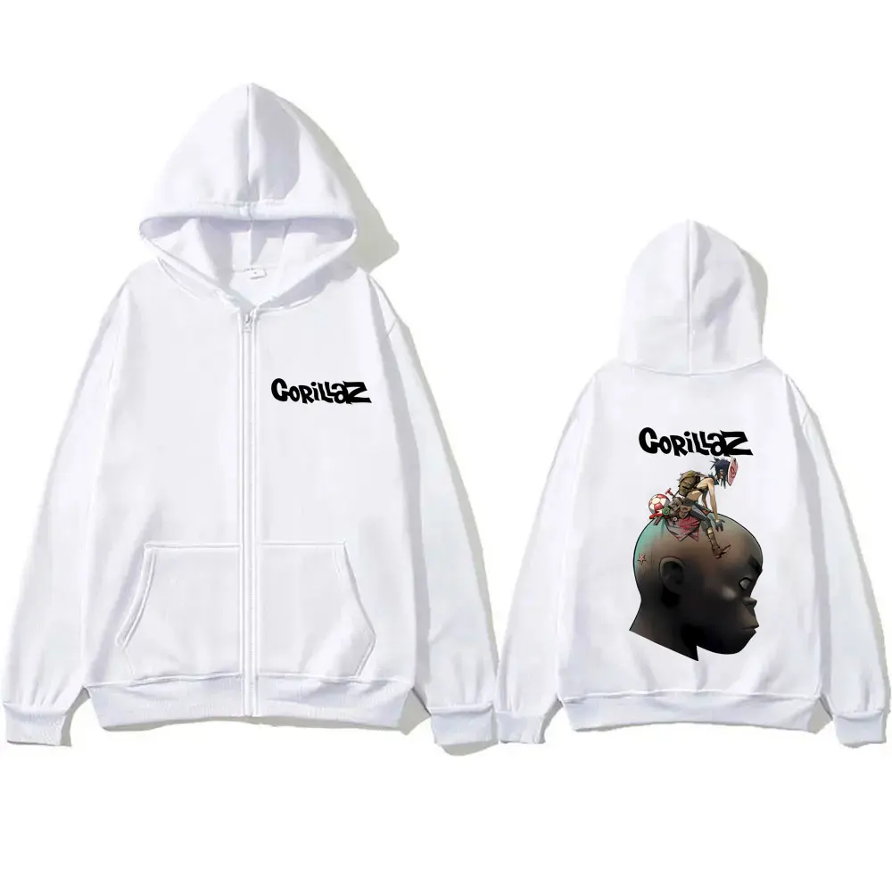 روك باند غوريلاز جرافيك قلنسوة بسحاب الرجال النساء الهيب هوب الشرير المتضخم الشارع الشهير الرجال الموضة الرجعية القوطية زمم سترة