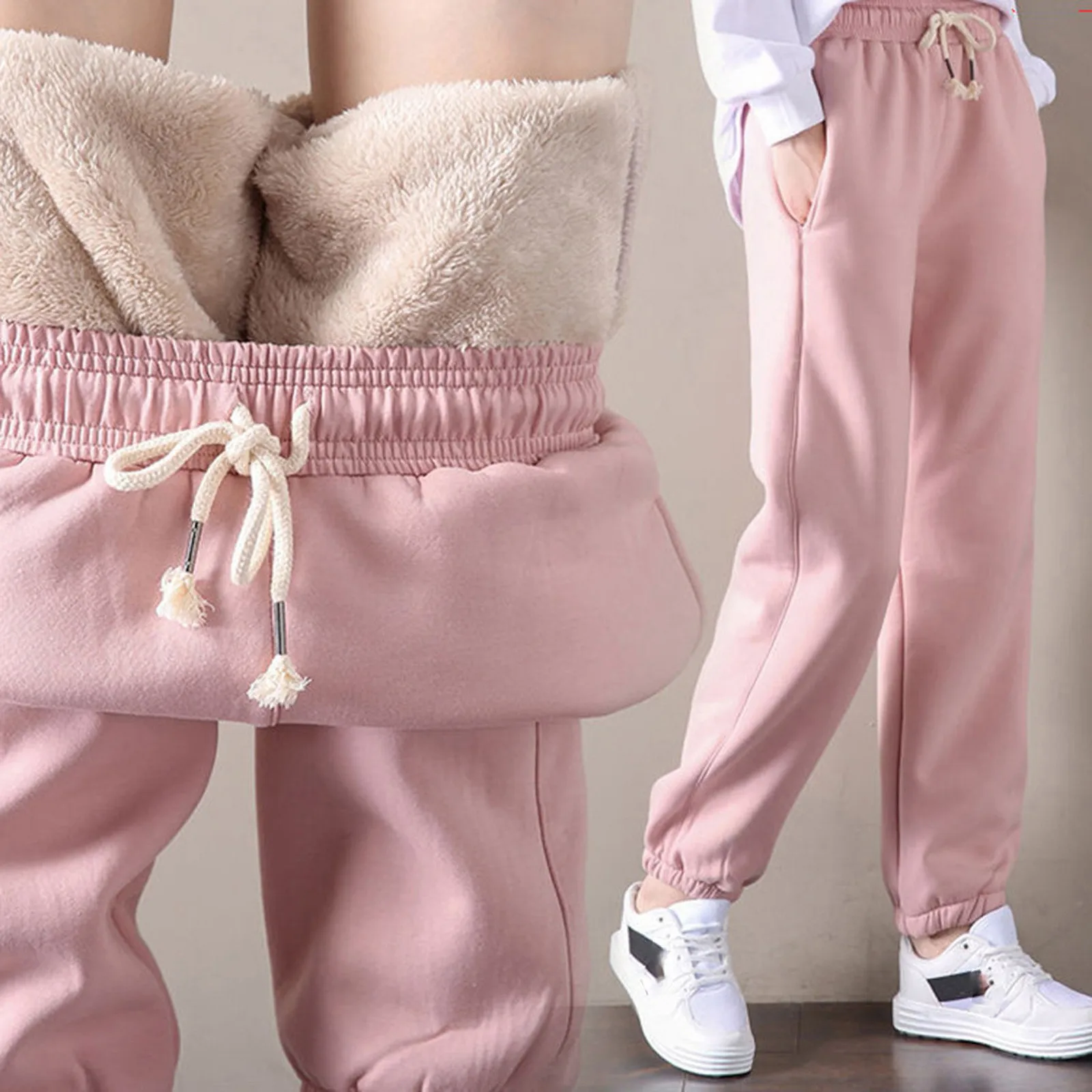 Autumn And Winter Lamb Fleece-Lined Thick Sweatpants Women's Warm Casual Long Pants Loose Straight Pants New Slim-Fit Pants