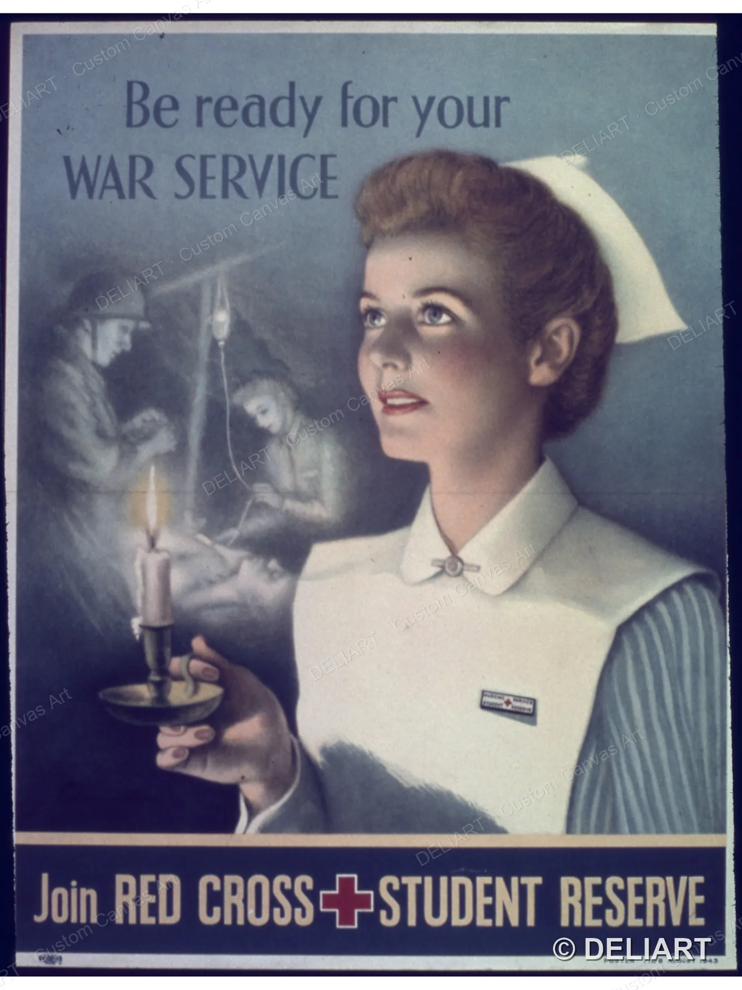 Be ready for your war service-Join the Red Cross Student Vintage WWII Propaganda Canvas Wall Art Poster Print Unframed