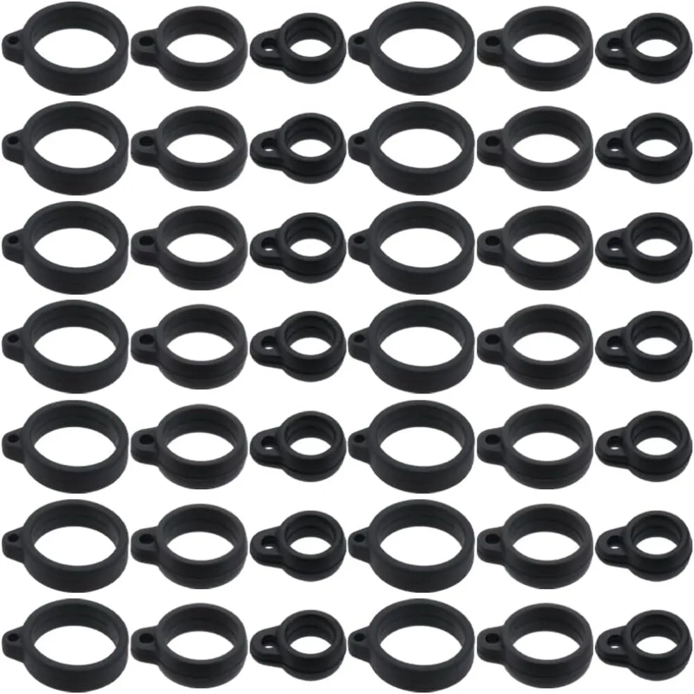 66Pcs 3 Sizes Silicone Rubber Rings Holder Anti-Lost Black Adjustable Cases Necklace Lanyard Replacement Pendant making kit
