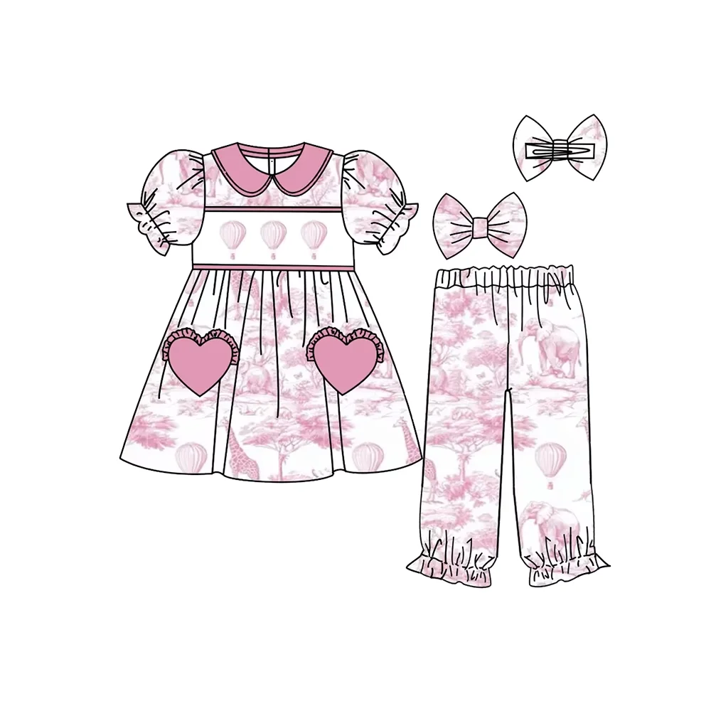 Cartoon Animal Print 2-Piece Pajamas Set for Children Short-Sleeved Top with Long-Sleeved Trousers Boutique Style for Girls & Bo