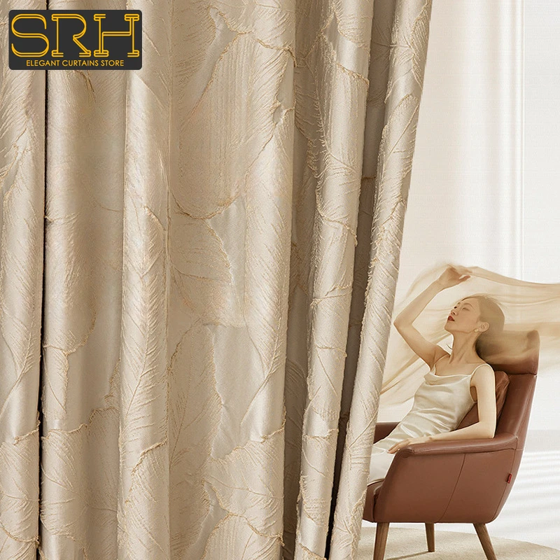 Light Luxury American Embossed Gold Leaf Curtains for Living Room and Bedroom High-precision Jacquard Blackout Cloth Customized